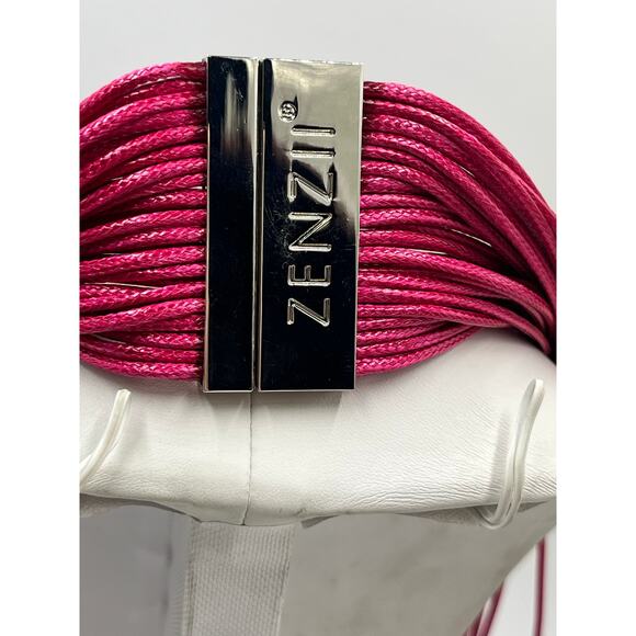 Zenzii Pink Learning The Ropes Leather Layered MultiStrand Statement Necklace - Picture 8 of 9